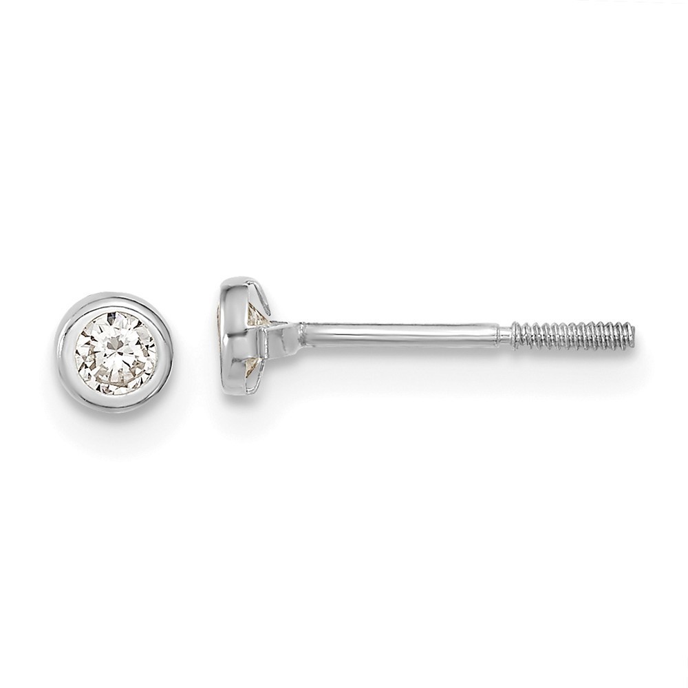 14k Madi K Children's Jewelry White Gold Polished CZ Bezel Post Earrings